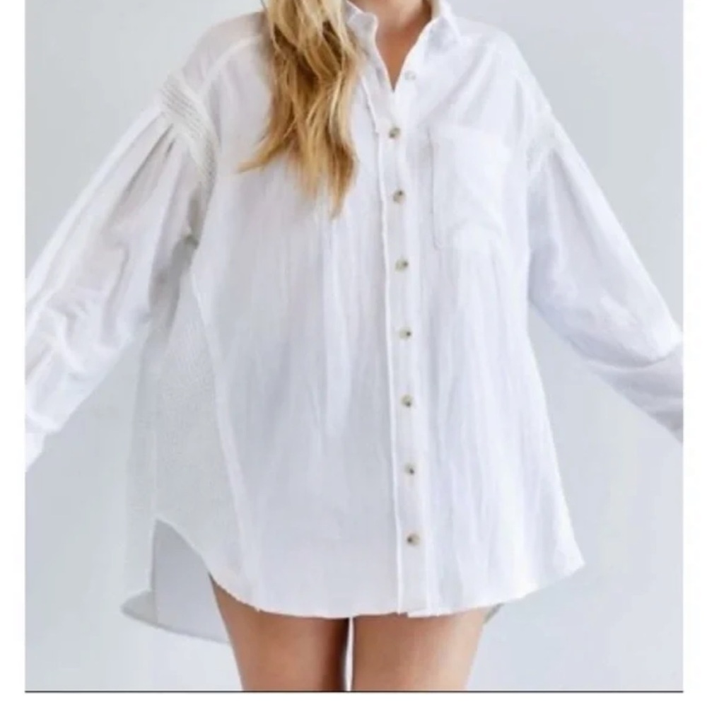 Free People We The Free All Day Waffle Long Sleeve Button Down